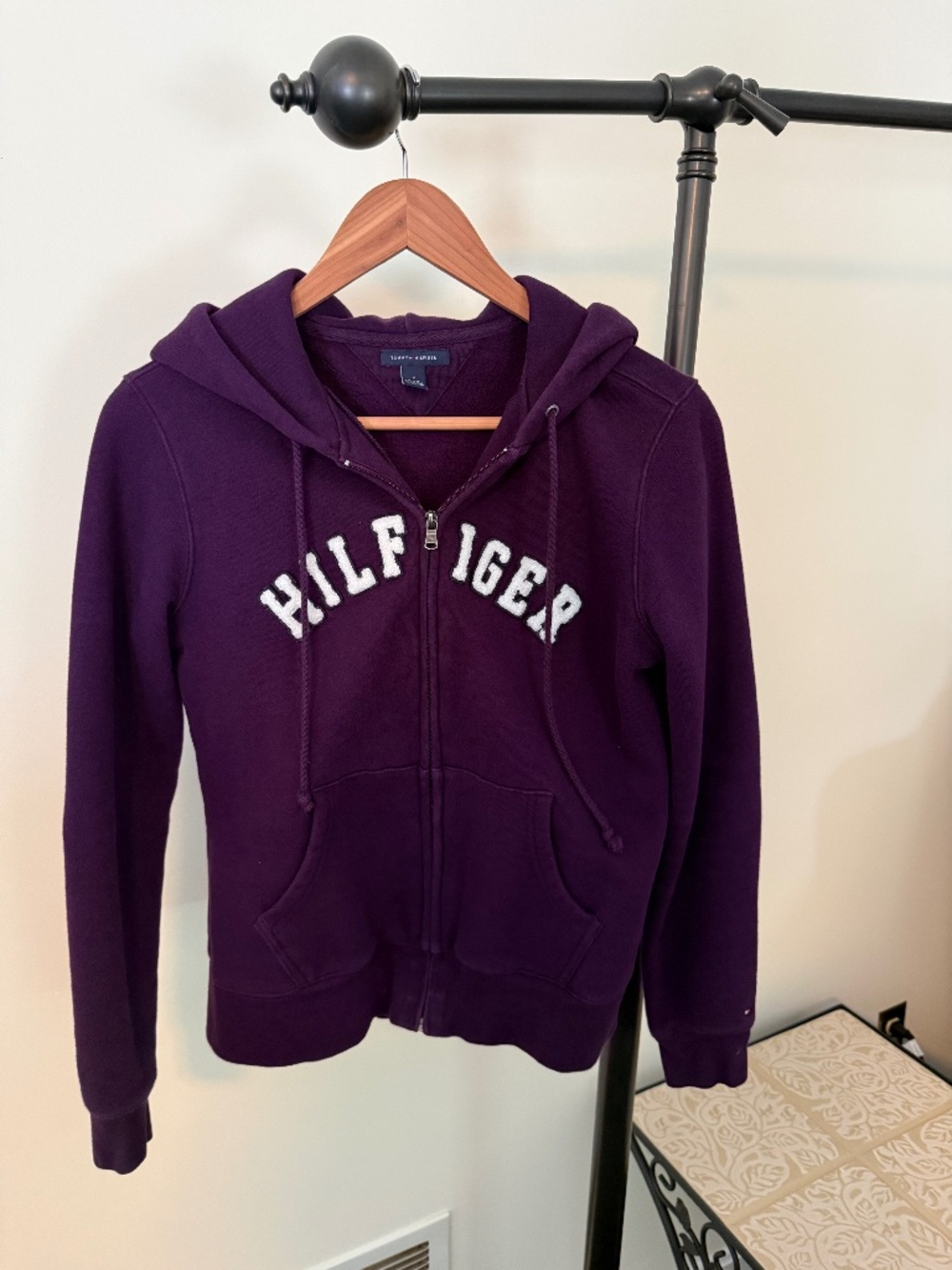 Tommy Hilfiger Purple Full Zip Spell out Arch Logo Hoodie Medium